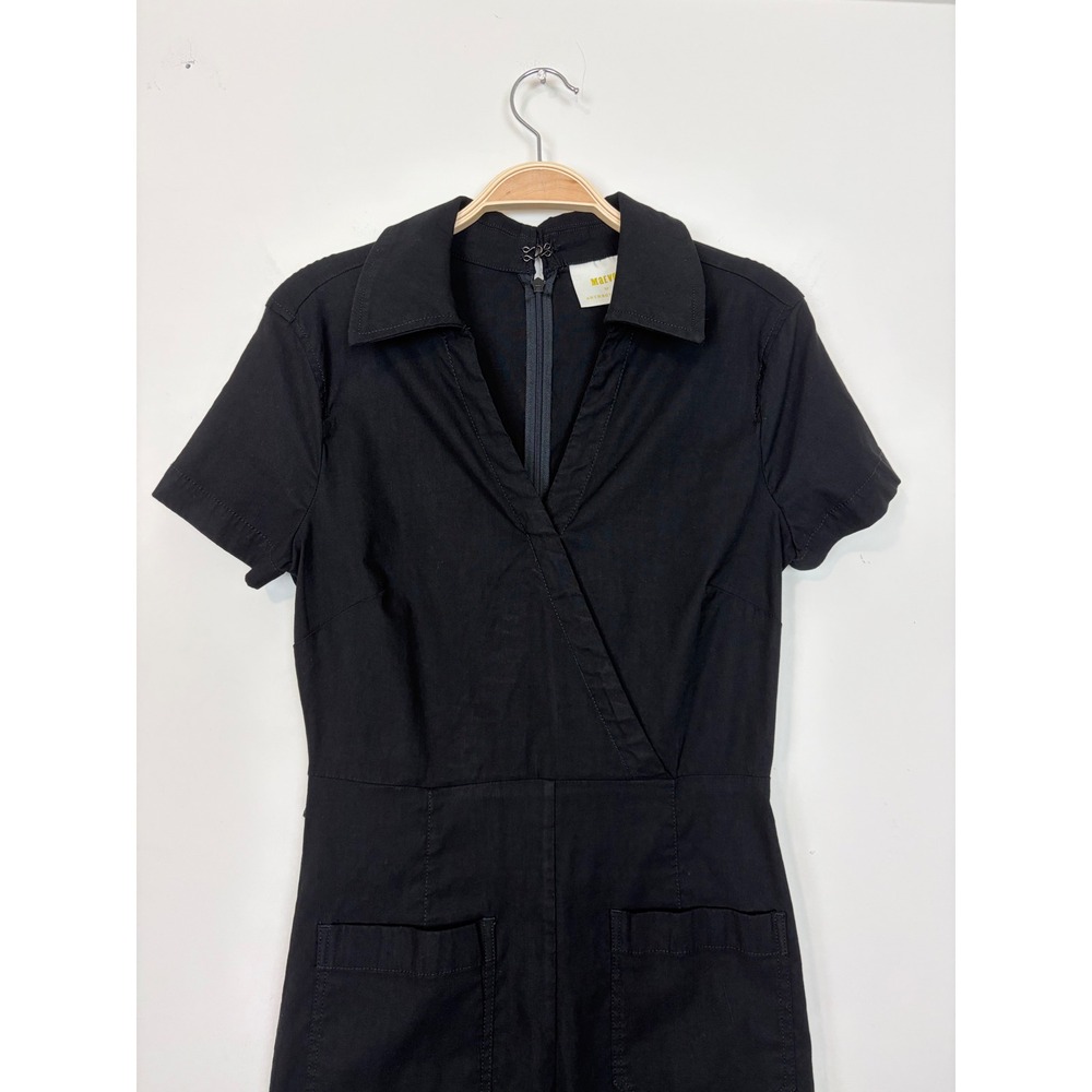 Anthropologie Maeve Wrapped Culotte Jumpsuit Black Sz 6P Linen Blend Utility - Picture 6 of 16